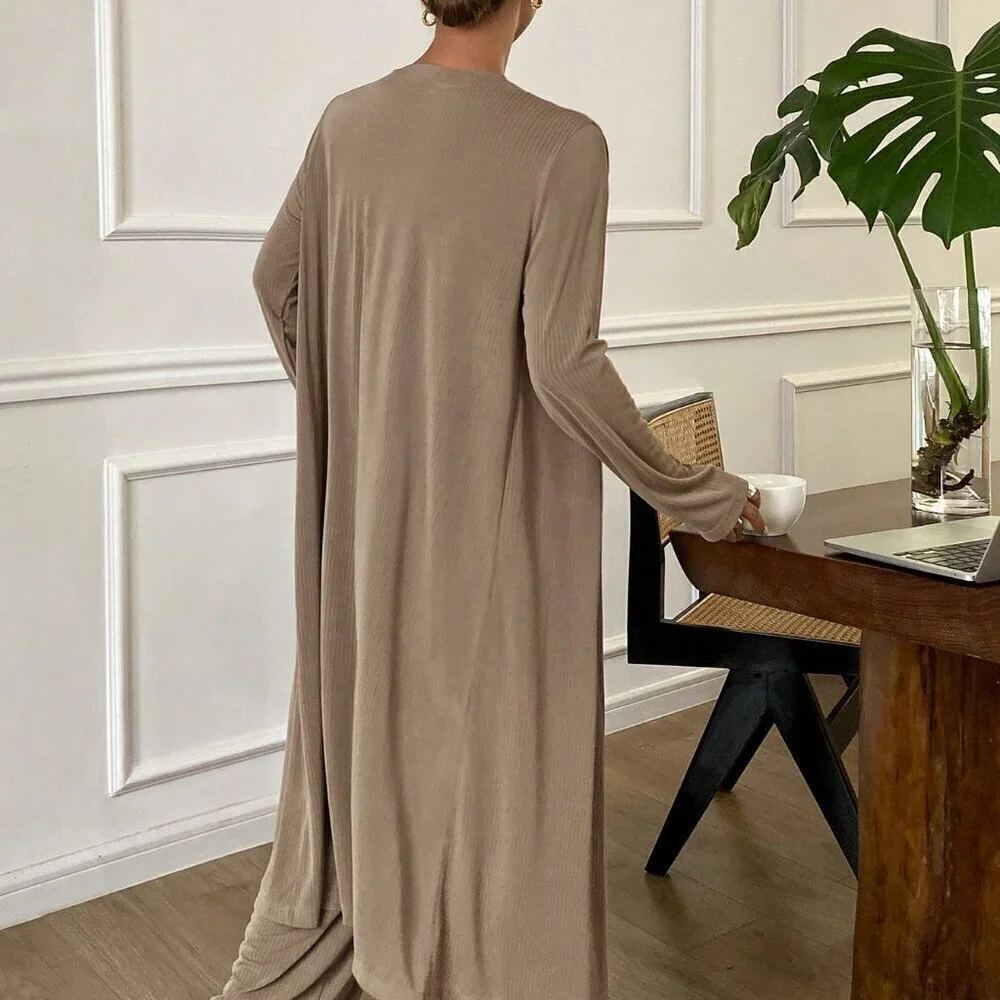 Khaki Casual Women's Camisole Top, Coat and Pants Lounge Wear Set